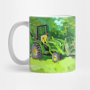 Artistic illustration of a “green” backhoe tractor with front loader Mug